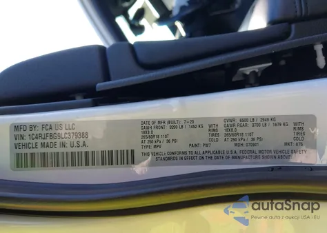 2020 Jeep Grand Cherokee Limited 4X4 z USA, uszkodzony, nr VIN 1C4RJFBG9LC379388